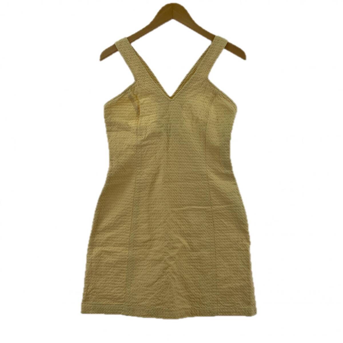 ARMANI JEANS アルマーニ・ジーンズ Vネック ジャガード ミニ ワンピース sizeI40/ライトイエロー拍卖