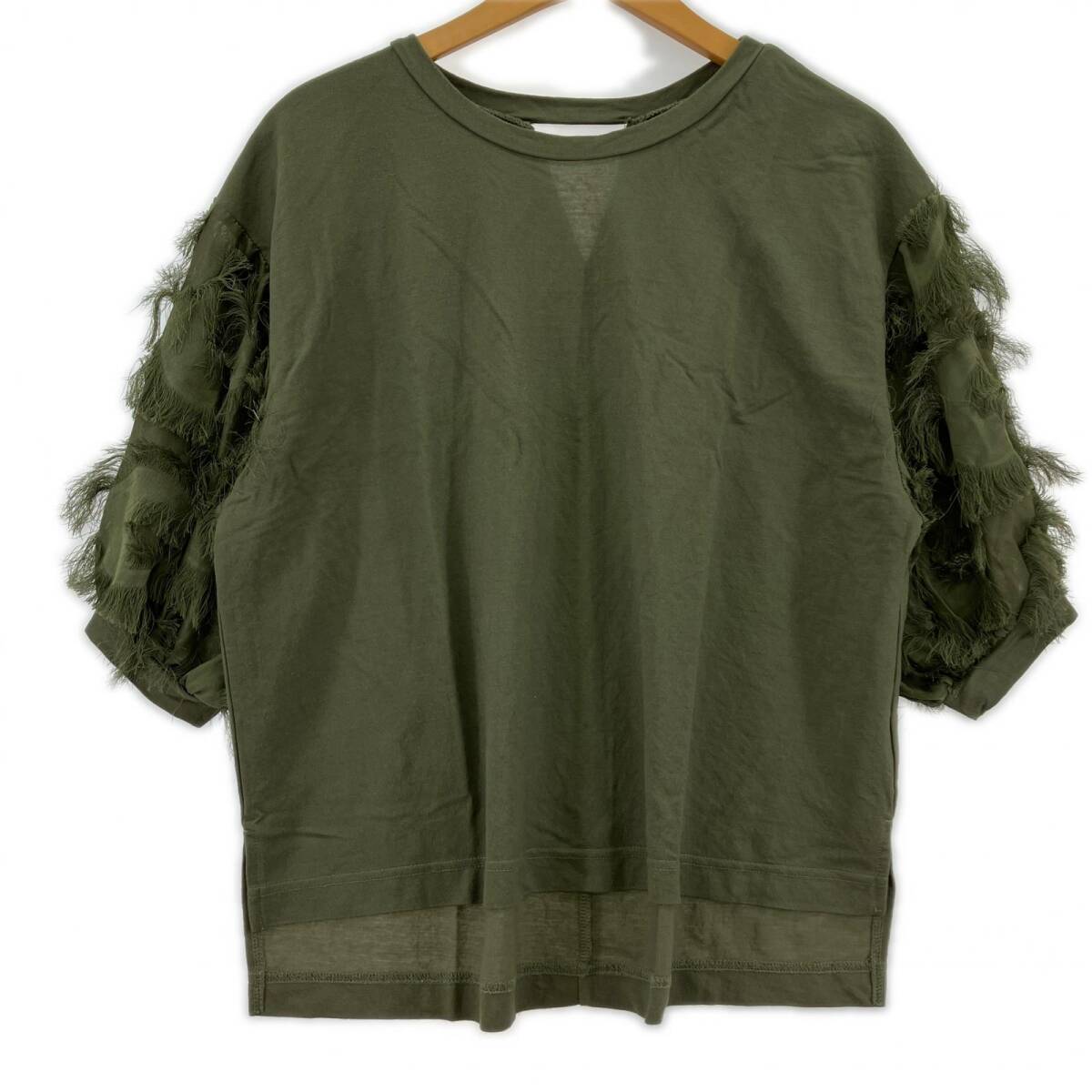 JEANASIS ジーナシス フリンジ カットソー sizeF/カーキ ゆうパケットOK拍卖