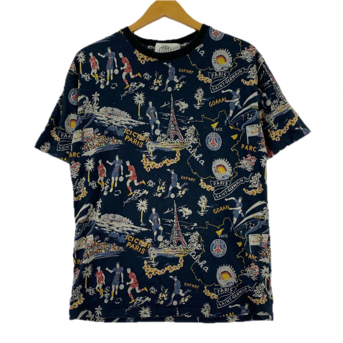 PARIS SAINT-GERMAIN パリサンジェルマン 総柄 半袖Tシャツ sizeS/ネイビー ゆうパケットOK拍卖