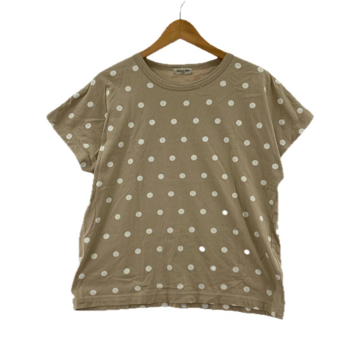 Samansa Mos2 サマンサモスモス ドット フレンチスリーブ カットソー sizeF/ベージュ ゆうパケットOK拍卖