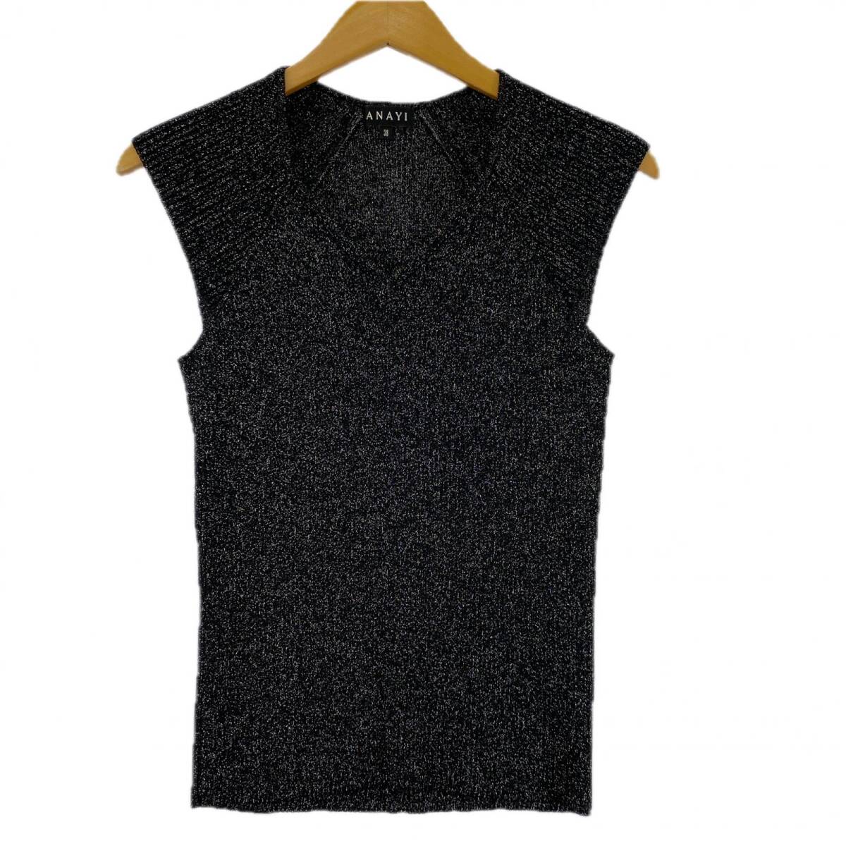 ANAYI アナイ フレンチスリーブ ニット カットソー size38/ブラック ゆうパケットOK拍卖