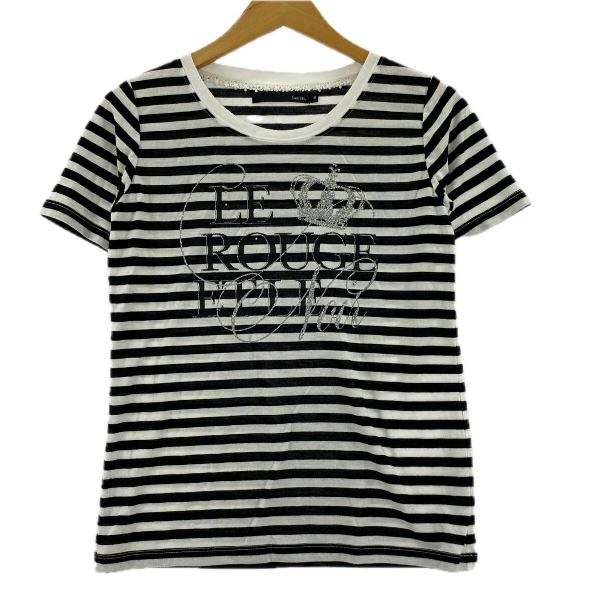 SOMETHING サムシング 半袖 ボーダー カットソー sizeM/ブラック×ホワイト ゆうパケットOK拍卖