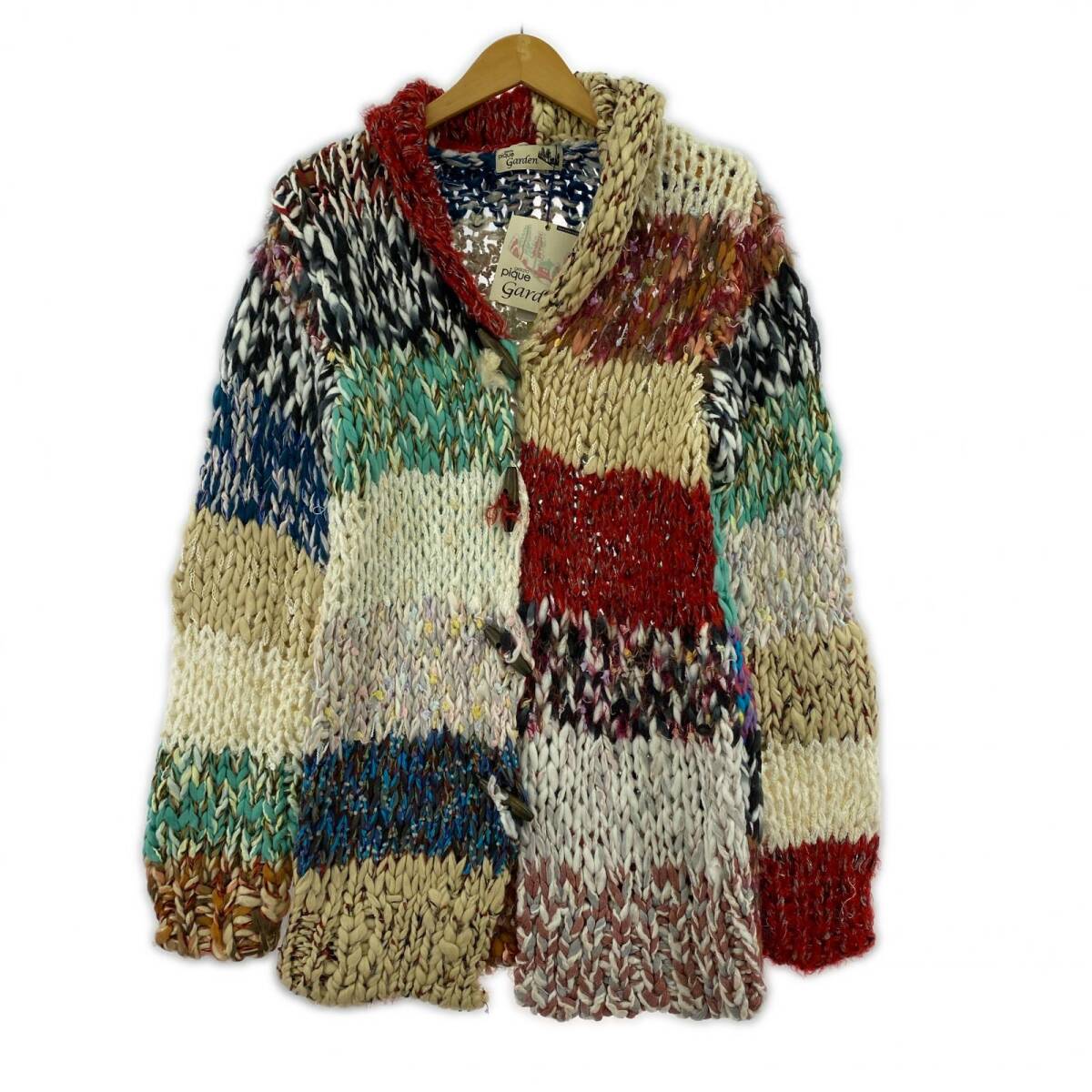 美品 gelato pique ジェラートピケ タグ付き ニット カーディガン sizeF/レッド×ベージュ系拍卖