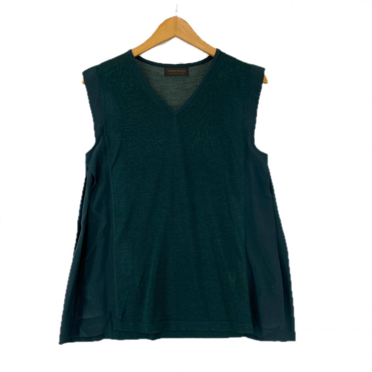 TOMORROWLANDトゥモローランド シルク、カシミヤ混 切替 ニット size38/グリーン ゆうパケットOK拍卖