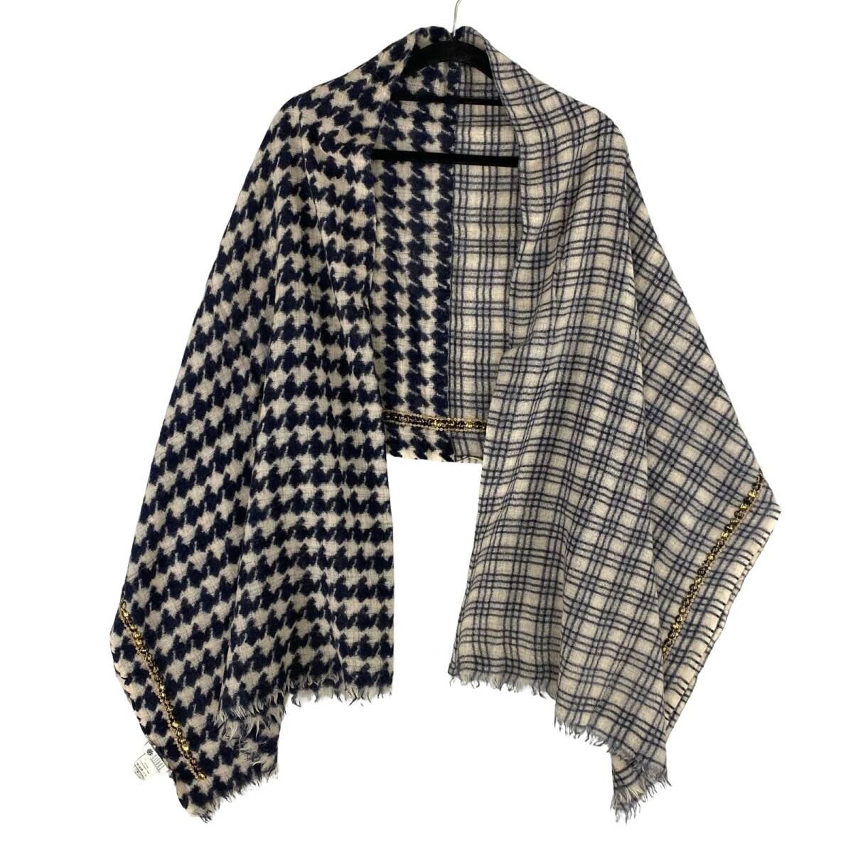CITRUS シトラス チェック 千鳥格子柄 ストール/ネイビー×アイボリー拍卖