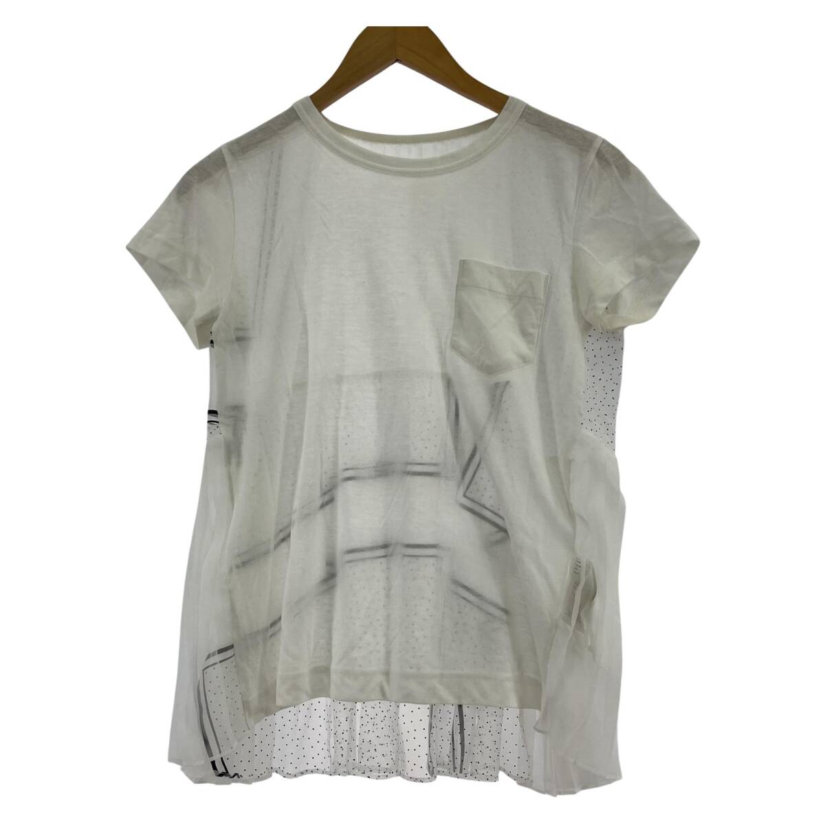 Sacai サカイ プリーツレース 半袖Tシャツ size2/ホワイト ゆうパケットOK拍卖