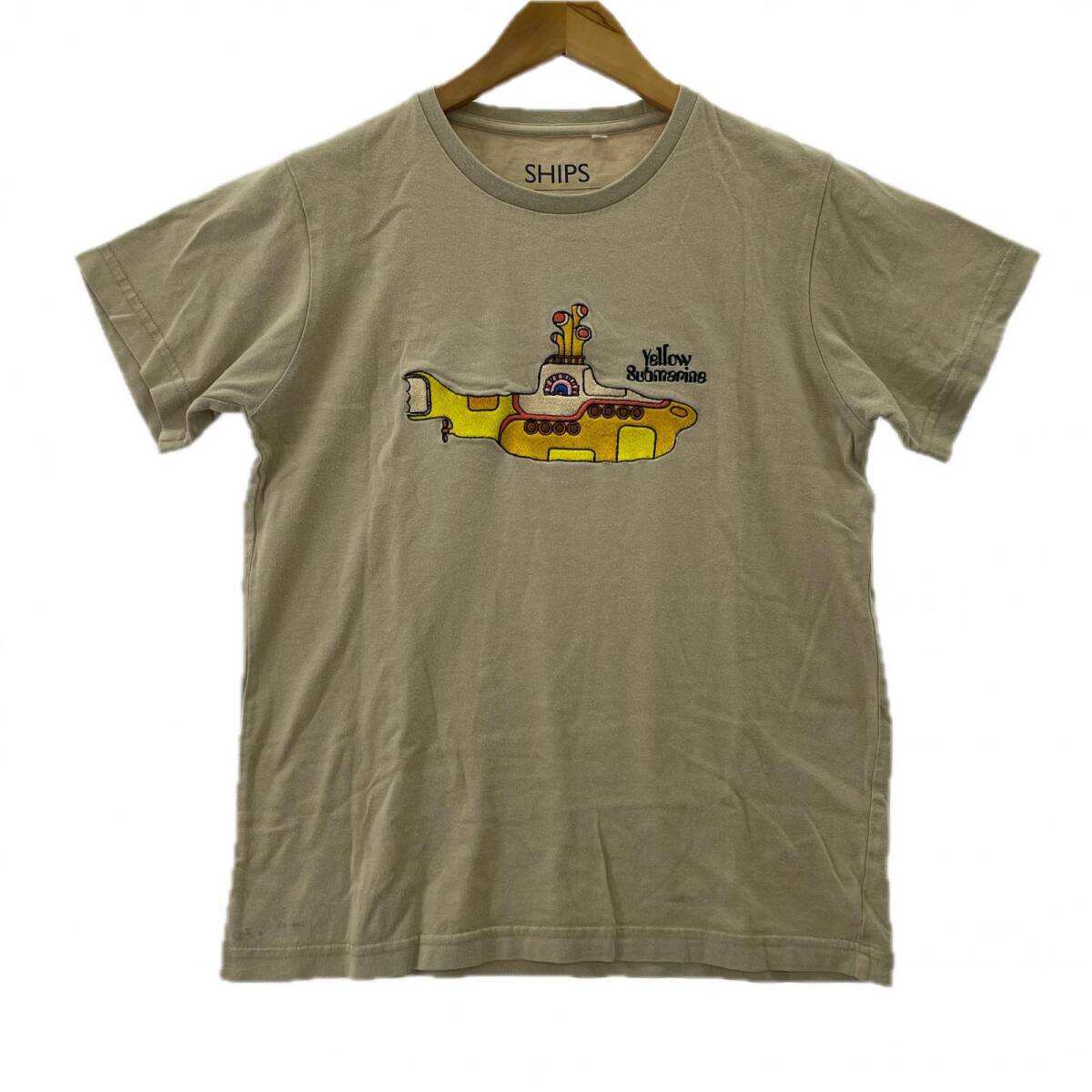 SHIPS シップス THE BEATLES クルーネック 刺 半袖Tシャツ sizeM/ベージュ ゆうパケットOK拍卖