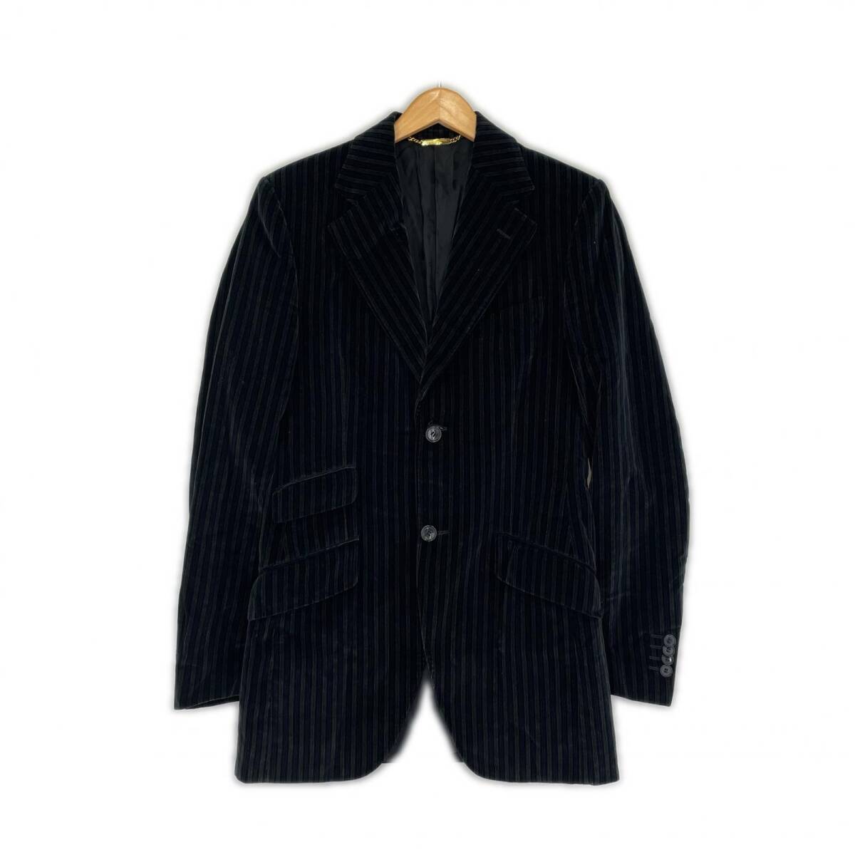 DOLCE&GABBANA ドルチェアンドガッバーナ ストライプ ベルベット テーラードジャケット size44/ブラック×グリーン拍卖