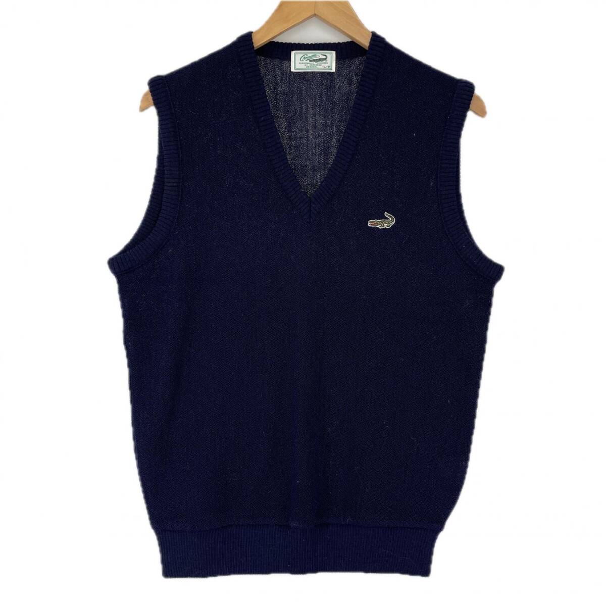 CROCODILE クロコダイル ワンポイントロゴ刺 Vネック ニット ベスト sizeL/ネイビー ゆうパケットOK拍卖