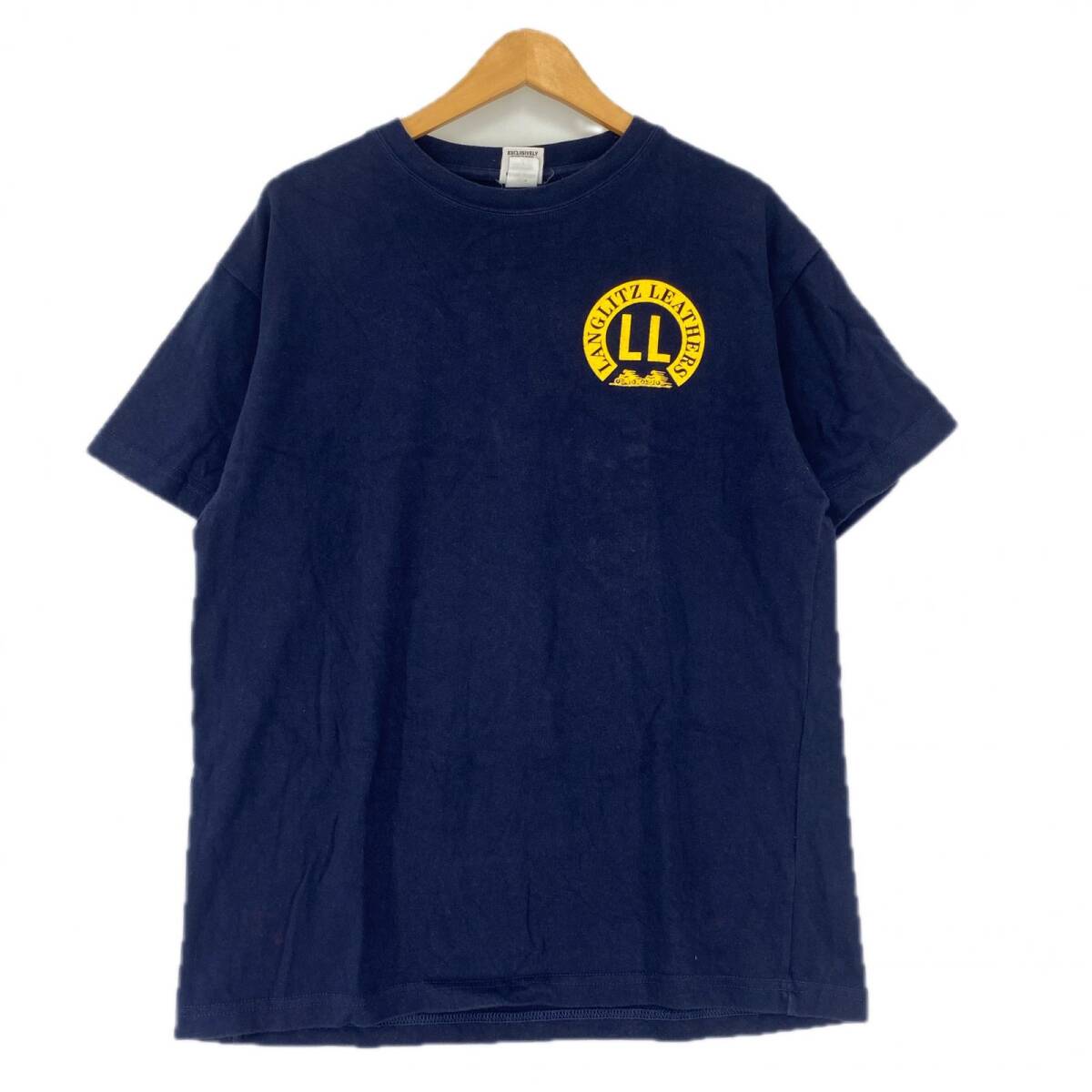 Langlitz Leathers プリント クルーネック 半袖Tシャツ sizeM/ネイビー ゆうパケットOK拍卖