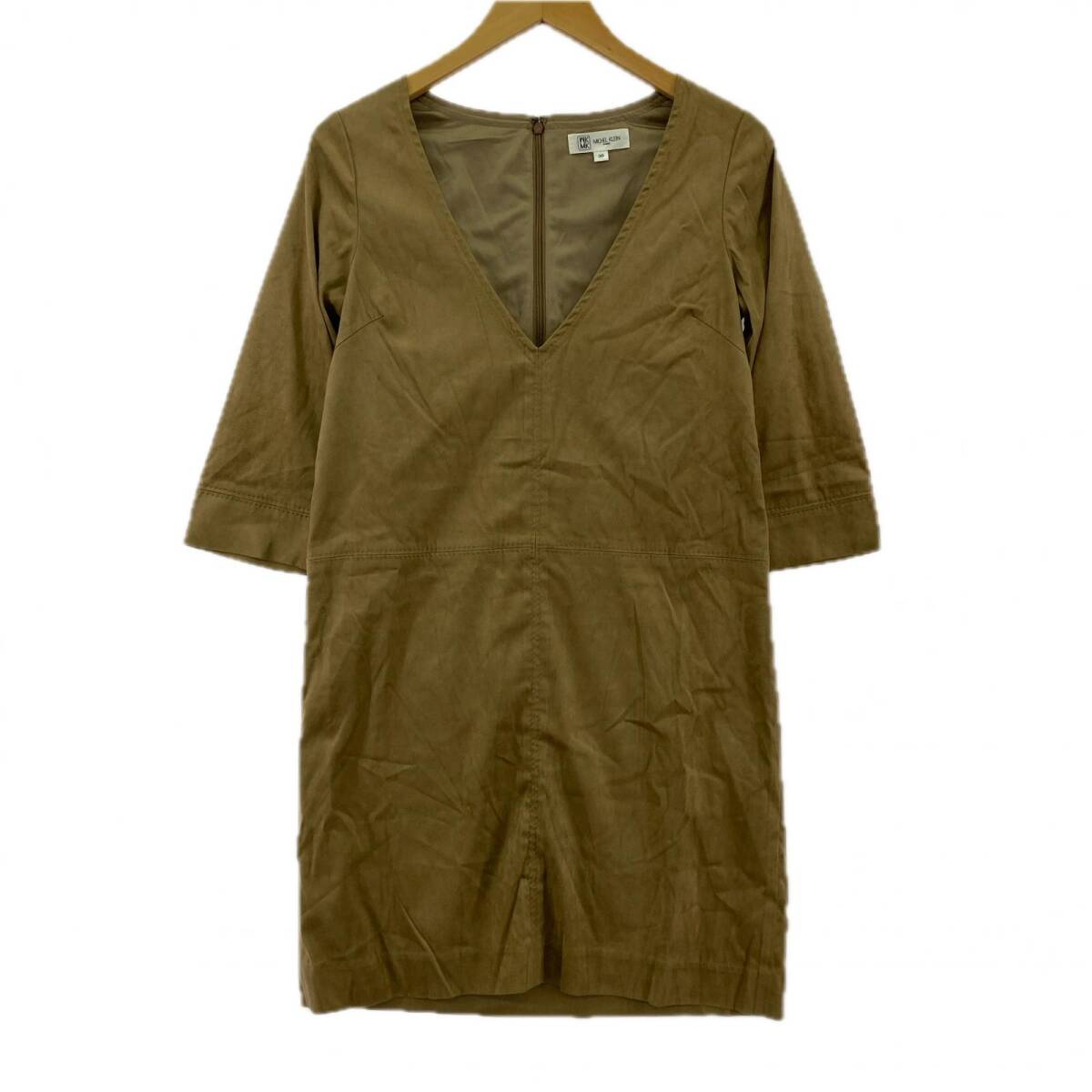 MICHEL KLEIN ミッシェルクラン フェイクスエード ネック ワンピース size38/ベージュ拍卖