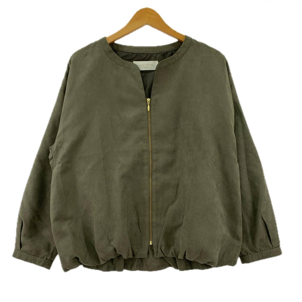 chocol raffine robe ショコラフィネローブ フェイクスエード ノーカラー ジャケット sizeF/グリーン系拍卖