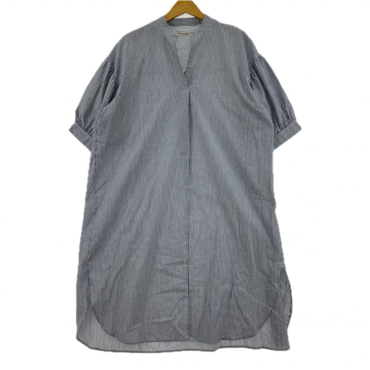 any FAM エニィファム リネン混 ストライプ スリットネック ワンピース sizeF/ホワイト×ネイビー拍卖