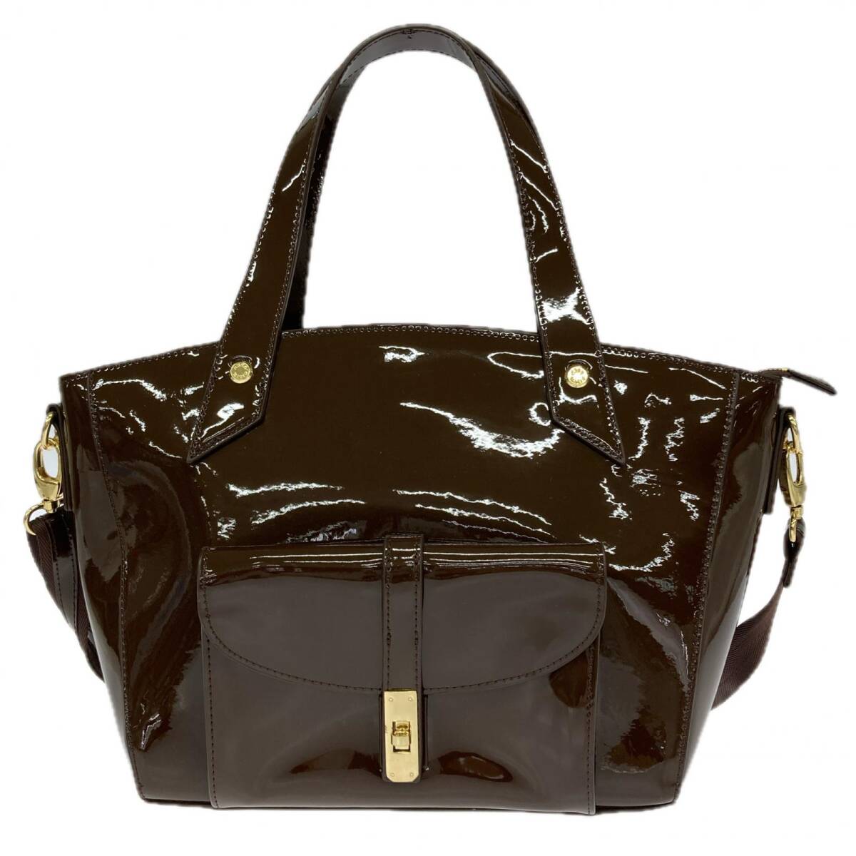 Anna Marie アンナマリー エナメル 2way ハンドバッグ/ブラウン拍卖