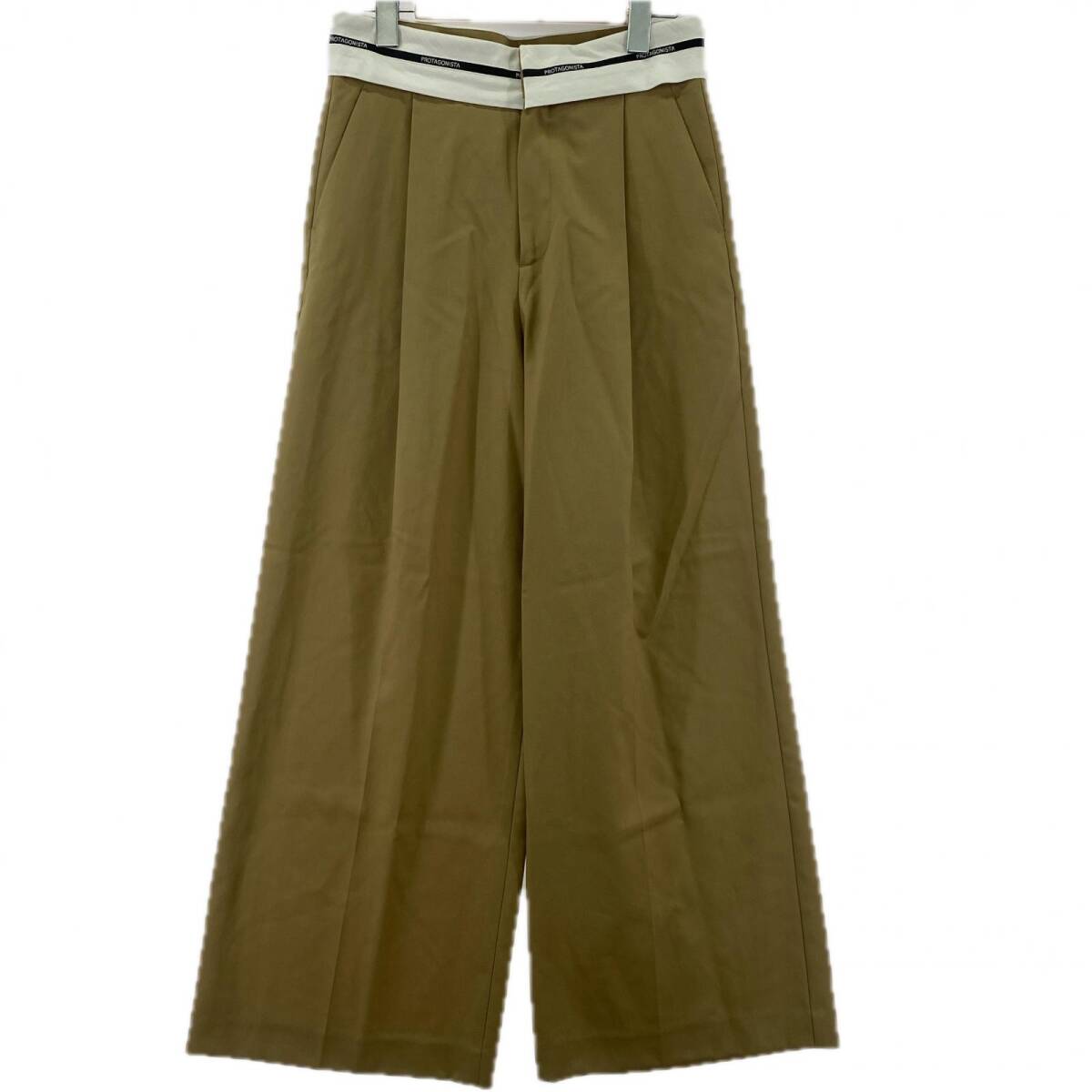 美品 PROTAGONISTA プロタゴニスタ タグ付き タック ワイド パンツ size0/ベージュ ゆうパケットOK拍卖