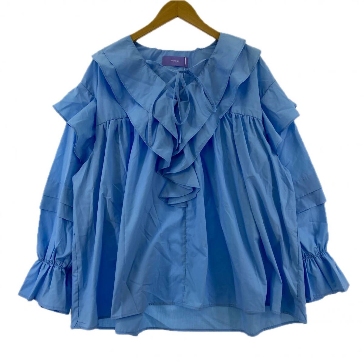 wee9s ウィークス タグ付きフリル襟 ブラウス sizeM/スカイブルー拍卖