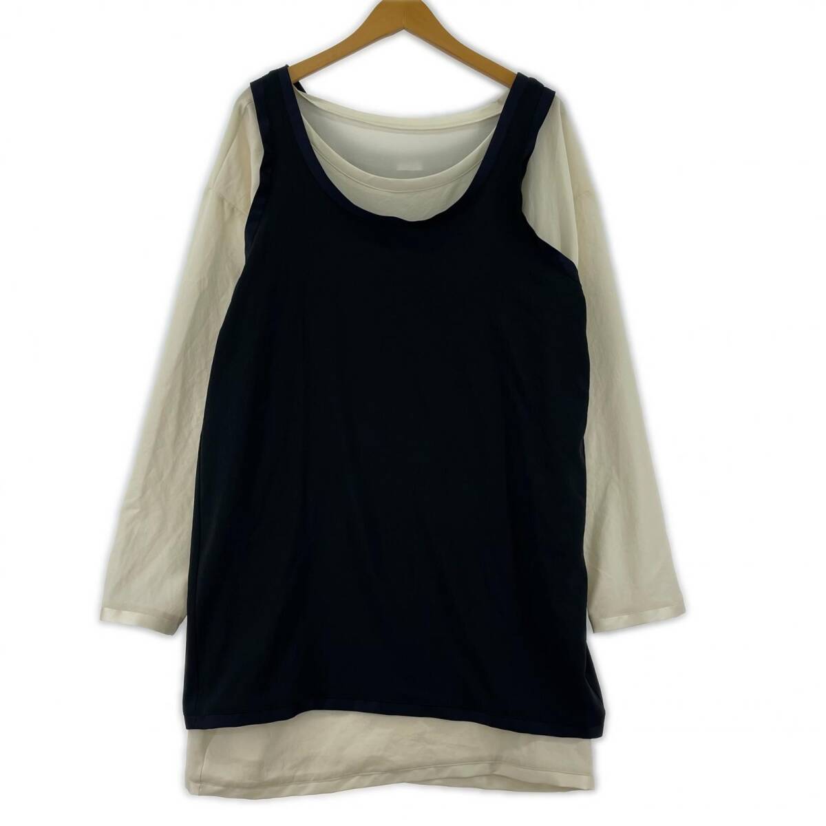 SEA シー レイヤード ロング丈 カットソー size全てfree/ネイビー×オフホワイト拍卖