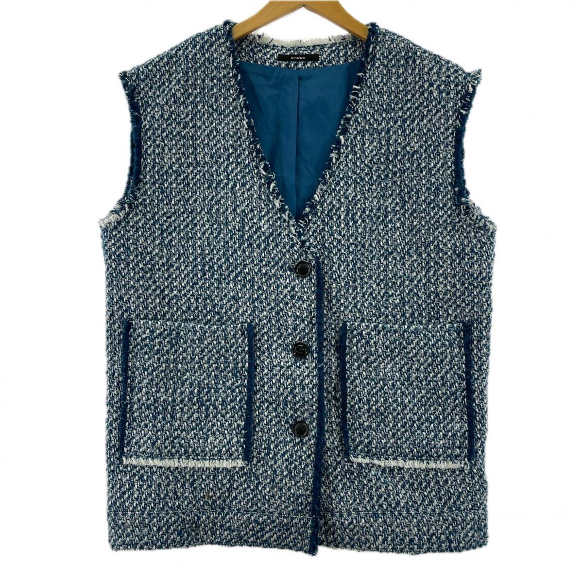 EMODA エモダ ツイード ベスト sizeF/ブルー×ホワイト拍卖