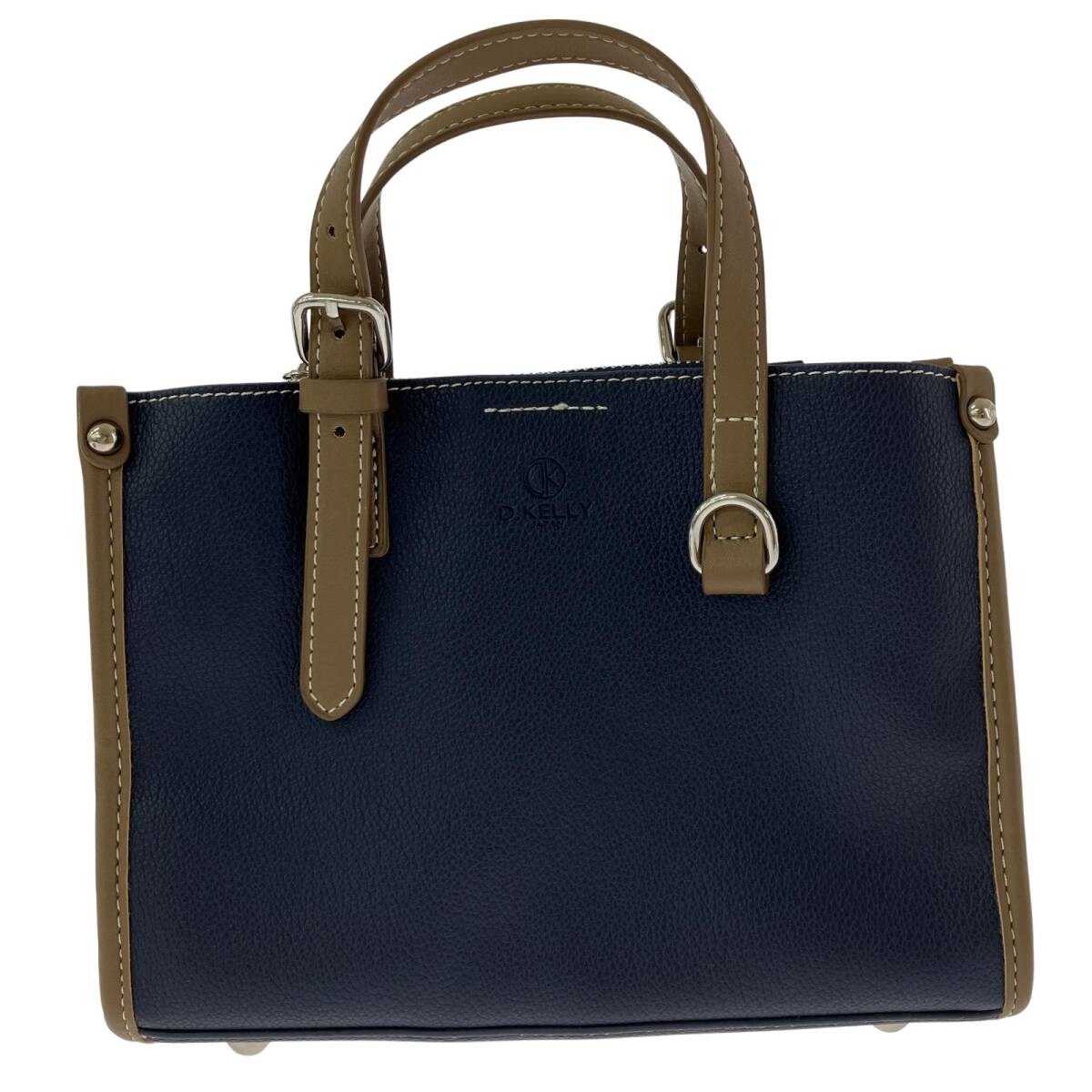 D.KELLY ディーケリー 2WAY ハンドバッグ/ネイビー×ブラウン拍卖