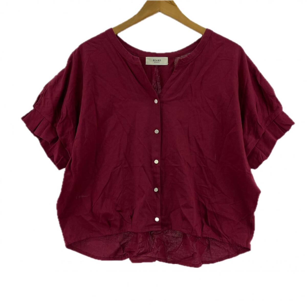BEAMS HEART ビームスハート スリットネック クロップド カットソー size表記なし/ボルドー ゆうパケットOK拍卖