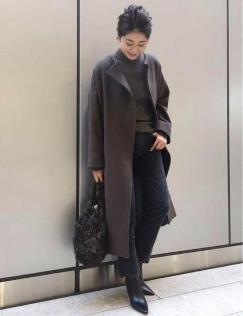 美品 エーピーストゥディウオ AP STUDIO ノーカラー オーバーサイズ ラムコート ブラウン拍卖