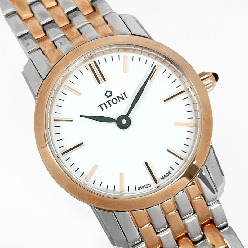 【未使用・長期展示処分品・TITONI-5】 TITONI/チトーニ レディース腕時計 TQ42918 SRG-583 約24mm スイス製 2針 クォーツ 電池交換済拍卖
