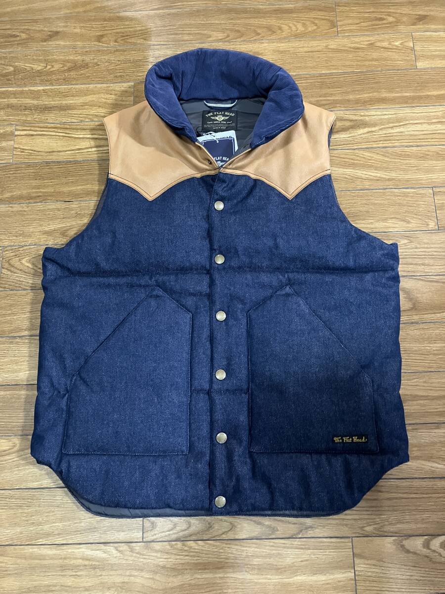 THE FLAT HEAD DENIM PUFFER VEST FN-OJ-DPV001 BLU 40サイズ拍卖