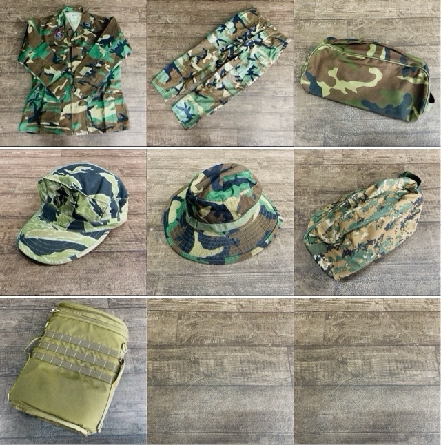 ミリタリー 7点セット 迷彩服 上下 帽子 バッグ等色々 COAT HOT WEATHER WOODLAND TROUSERS HATSUN JUNGLE 【中古】/514235拍卖
