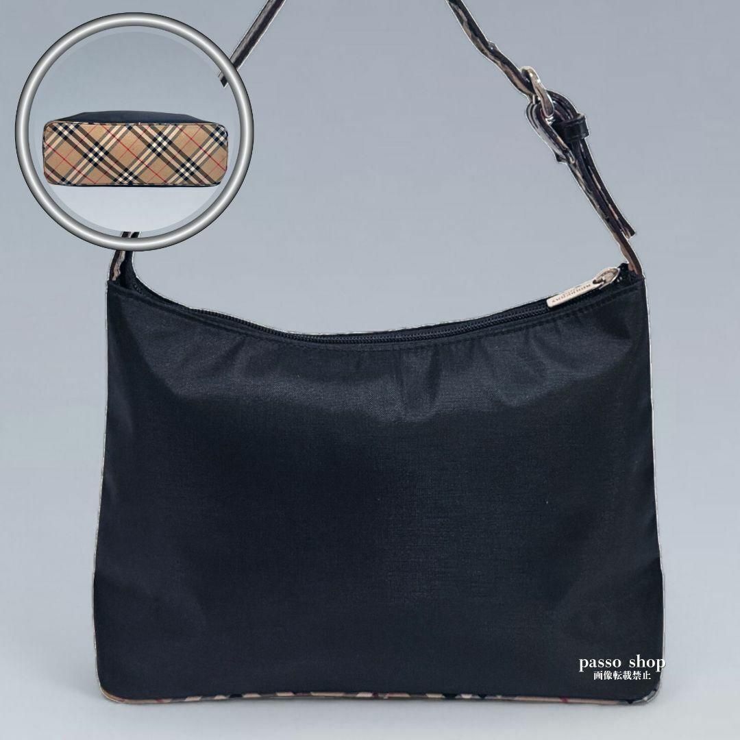 大人気バーバリー ハンドバッグ 黒 ノバチェック ワンショルダー ナイロン 革拍卖