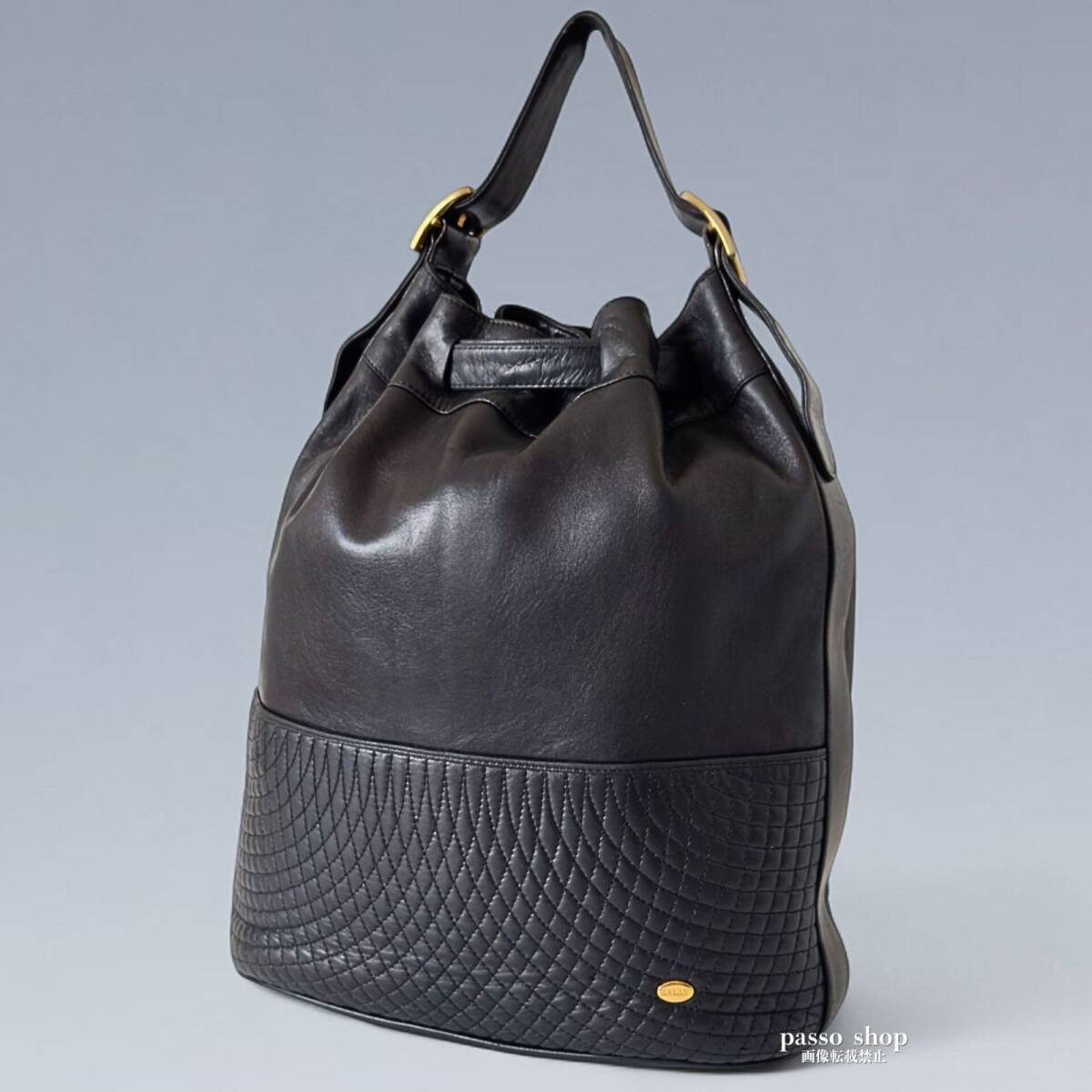 2090-11649 BALLY バリー キルティング レザー 2way リュック トート 肩掛け 黒 大容量 ゴールド金具拍卖