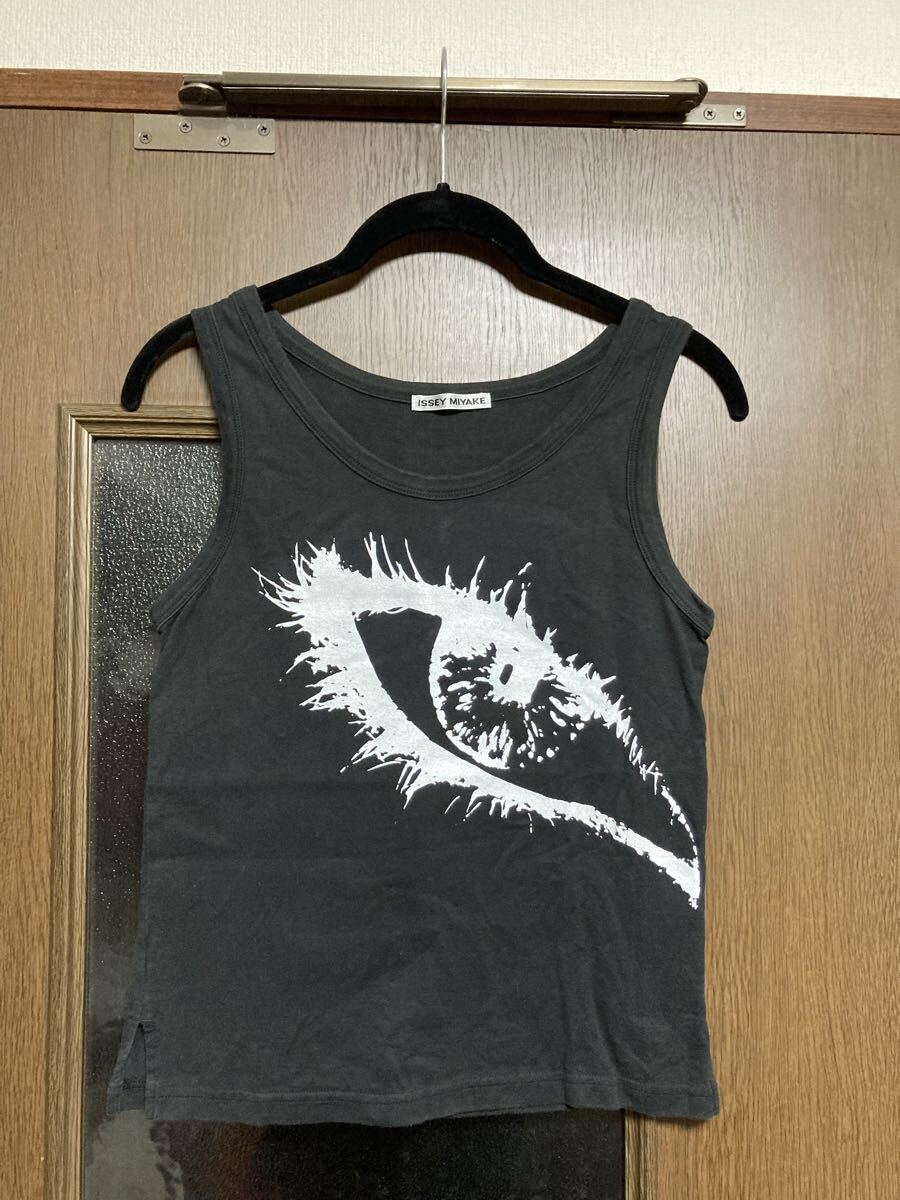 ISSEY MIYAKE イッセイミヤケ 2000年 目 プリント ノースリーブ タンクトップ アーカイブ モード ヴィンテージ 希少 1円スタート拍卖