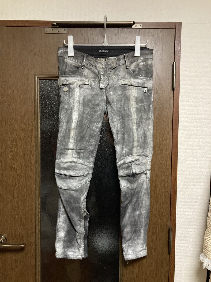Balmain バルマン Christophe Decarnin 2000年代 シルバーコーティング バイカーパンツ アーカイブ モード 希少 1円スタート拍卖