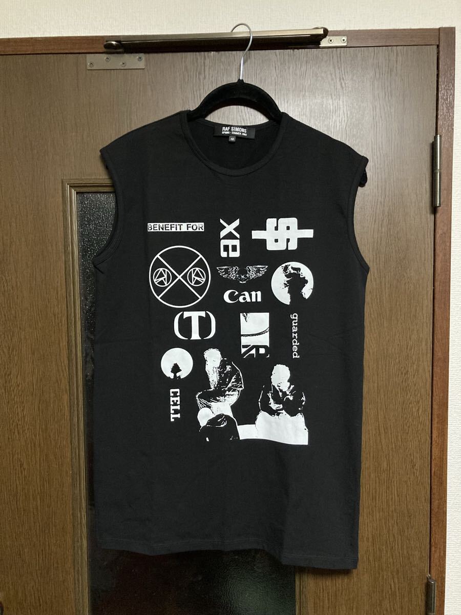 Raf Simons ラフシモンズ 2003年 タンクトップ ノースリーブカットソー スペシャルプリント アーカイブ 希少 1円スタート ブラック拍卖