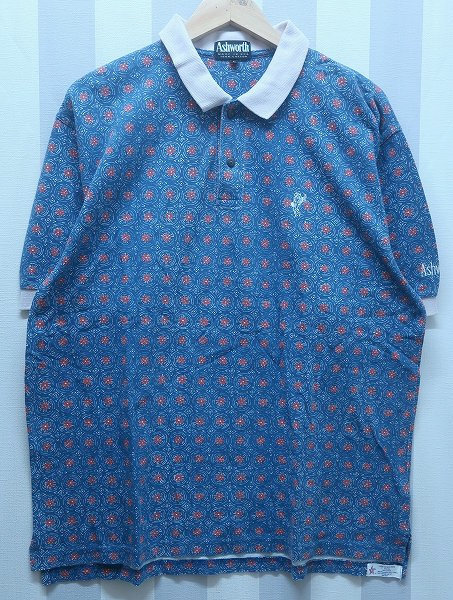 2-2607B/ASHWORTH 半袖総柄ポロシャツ USA製 アシュワース拍卖