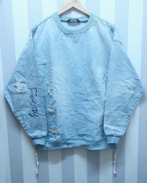 4-4474/ZARA MAN 1975 DENIM GOODS ダメージ加工 プリント デニムプルオーバー ザラマン拍卖