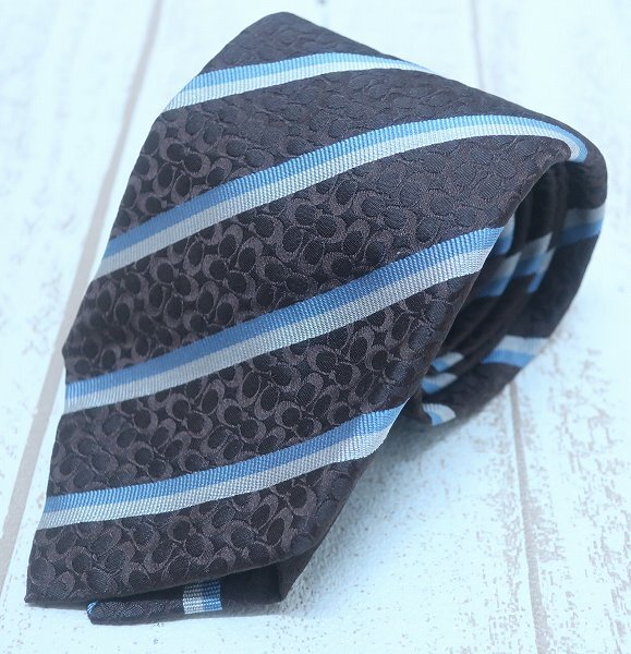 6-7181A/COACH ストライプシルクネクタイ コーチ 送料200円 拍卖