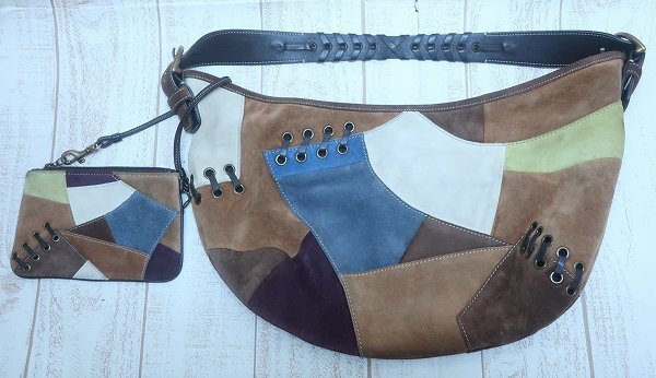 6-7199A/COACH パッチワーク スエードワンショルダーバッグ コーチ拍卖
