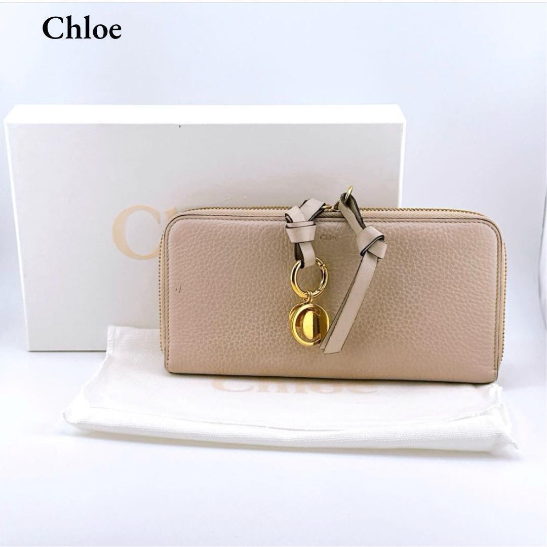 ★Chloe クロエ アルファベット ラウンドファスナー長財布 ウォレット レザー 革 ベージュ ピンク ゴールド金具 レディース 箱・保存袋付拍卖
