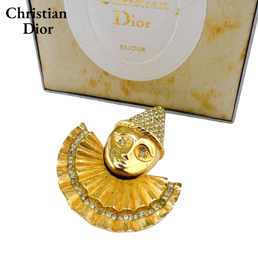 【希少】Christian Dior クリスチャン ディオール ピエロ ブローチ アクセサリー ファション GP ラインストーン ゴールド レディース 箱付拍卖