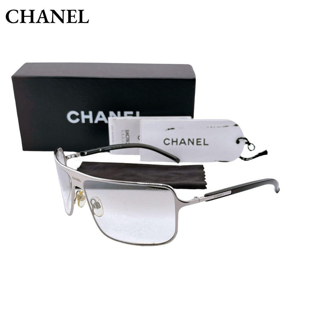 CHANEL シャネル 度なし サングラス アイウェア 4098 メタルフレーム シルバー ブラック メンズ ファッション 小物 箱・クロス付き拍卖