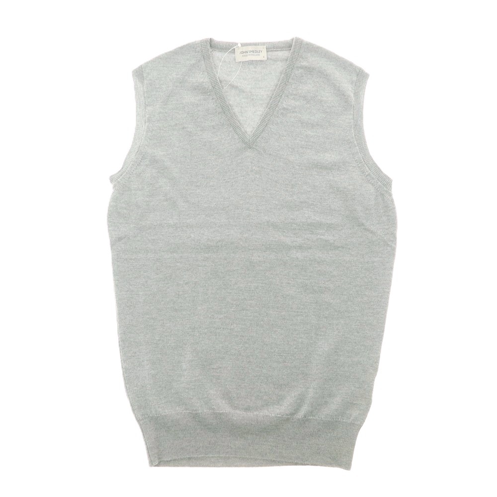 【中古】ジョンスメドレー JOHN SMEDLEY ハイゲージ ウール Vネック ニットベスト グレー【S】拍卖