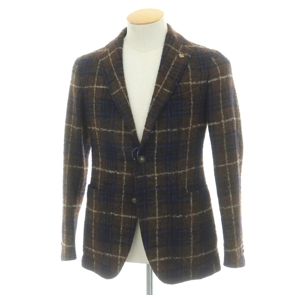 【中古】タリアトーレ TAGLIATORE ウールポリエステル チェック 2B カジュアルジャケット ブラウンxネイビー【42】拍卖