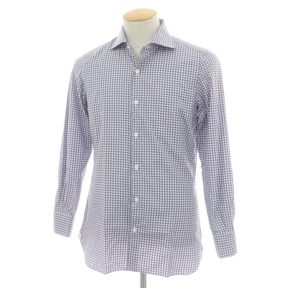 【中古】ルイジ ボレッリ Luigi Borrelli コットン チェック ワイドカラー カジュアルシャツ ブルーxブラウン【サイズ38】拍卖