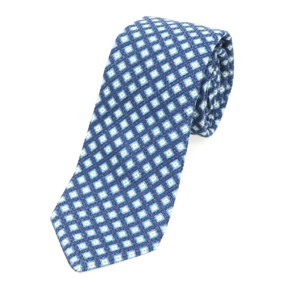 【中古】ルイジ ボレッリ Luigi Borrelli シルク 小紋柄ネクタイ ブルーxホワイトCPD拍卖