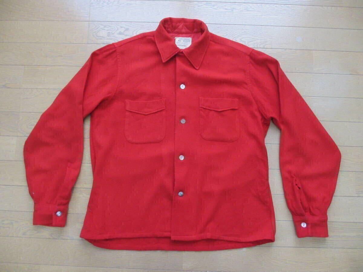 60S 60年代 オリジナル ヴィンテージ ビンテージ バンフューゼン VAN HEUSEN ウール ナイロン ループ ボックス 無地 赤 シャドー オンブレ拍卖