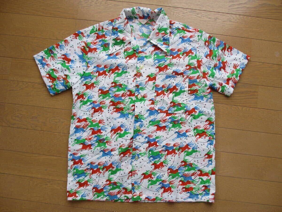 極美品 60'S~70S 60年代~70年代 ヴィンテージ ビンテージ プリント 馬 ホース コットン 白 ホワイト オールド 50S 50年代 希少 古着 アロハ拍卖