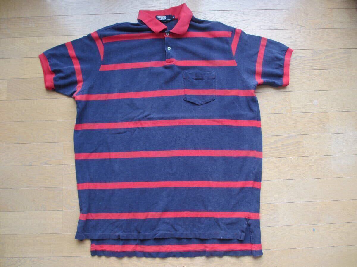 90S 90年代 アメリカ製 USA ポロ ラルフローレン POLO Ralph Lauren 鹿の子 ポロシャツ ビックポロ ヴィンテージ オールド 旧タグ ボーダー拍卖