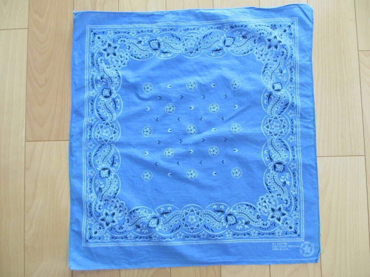 80S 80年代 ヴィンテージ ビンテージ バンダナ ブルー 青 ペイズリー柄 古着 花 フラワー アメリカ製 希少 ハンカチ 70S 70年代 スカーフ 拍卖