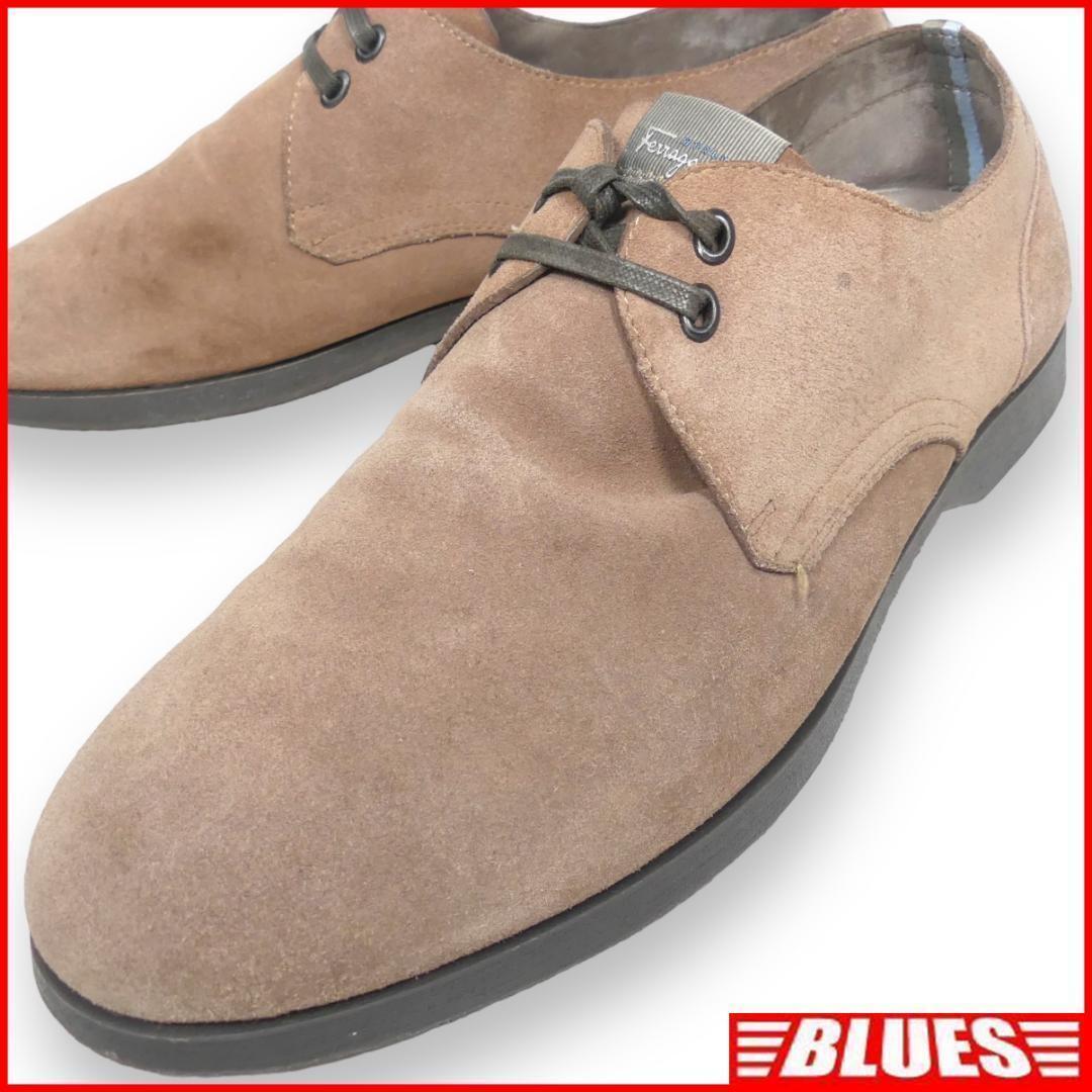 即決★イタリア製 FERRAGAMO★27cm位 レザーレースアップシューズ フェラガモ メンズ 7 ベージュ スエード 本革 本皮 革靴拍卖