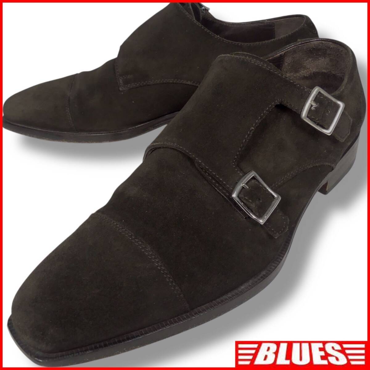 即決★イタリア製 Almas★25cm シューズ アルマス モンクストラップ ダブルモンク メンズ 40 焦げ茶 スエード 本革 本皮 ヒール 革靴拍卖